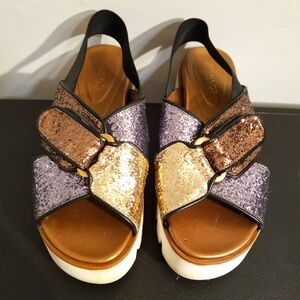 JEANNOT METALLIC GLITTER CONTEMPORARY PLATFORM SANDALS VELCRO ITALY MODERN VACA